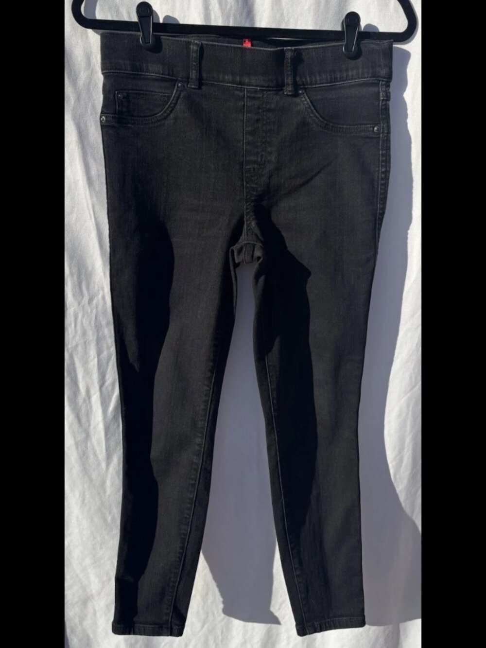 Spanx Jeans Denim Womens Medium Petite Black Ankle Skinny Denim Pull On Mid Rise